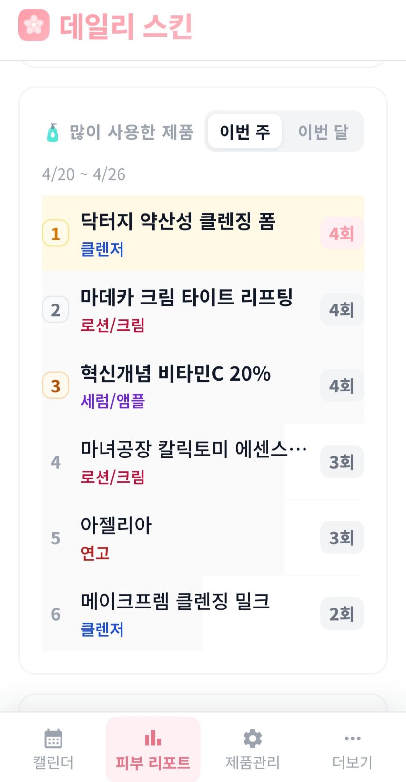 리포트 — 많이 사용한 제품